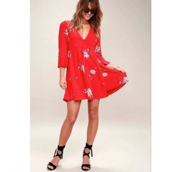 Free People Time On My Side Red Floral Mini Dress Y2K - Picture 1 of 8